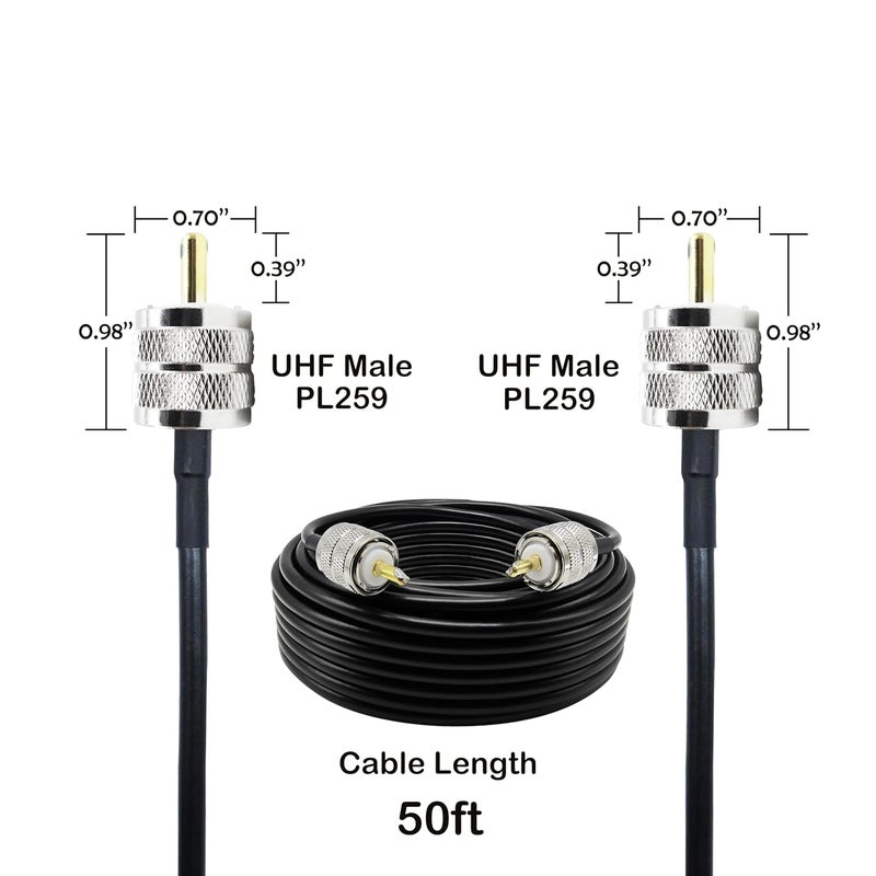 Rydocyee CB Coax Cable 50 Feet Solid Copper, UHF Male PL-259 to UHF Male PL-259 Low Loss, RG58 Coaxial Cable 50 Ohm Coax for CB Radio, Ham Radio, SWR Meter, Police Scanner, Antenna Tuner (50FT) - Image 4